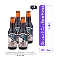 Cerveza 3 Cordilleras Negra botella 330 ml x 4 und