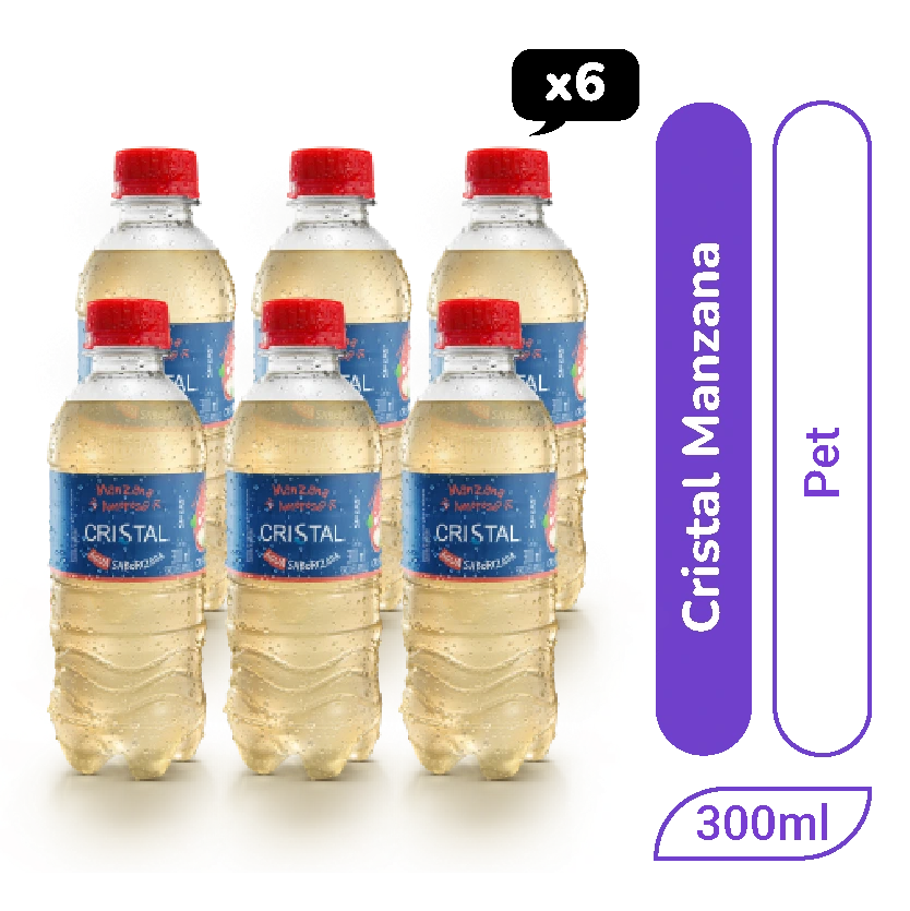 Agua Cristal Manzana pet 300 ml x 6 und