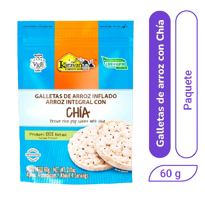 Galletas de Arroz Inflado Karavansay Arroz Integral con Chía Doy Pack 60 gr x 1 und