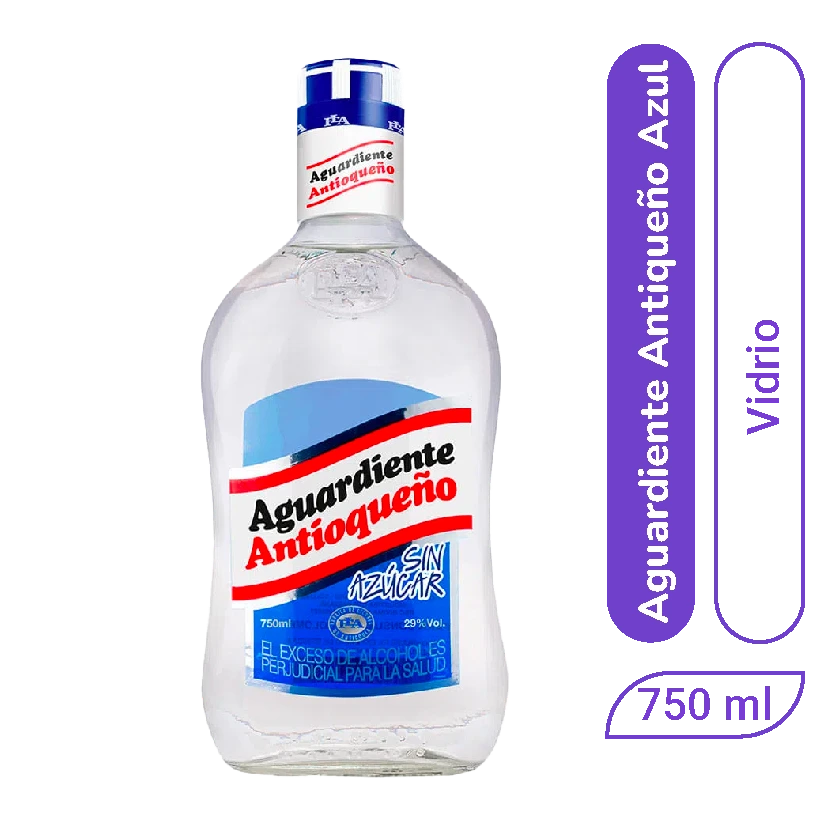 Aguardiente Antioqueño Azul Sin Azúcar 750 ml x 1 und