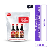 Tri Pack Bary Salsa Negra + Soya + China vidrio 155 ml x 3 und