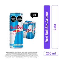 Energizante Red Bull Lata Sin Azúcar 250 ml x 4 und
